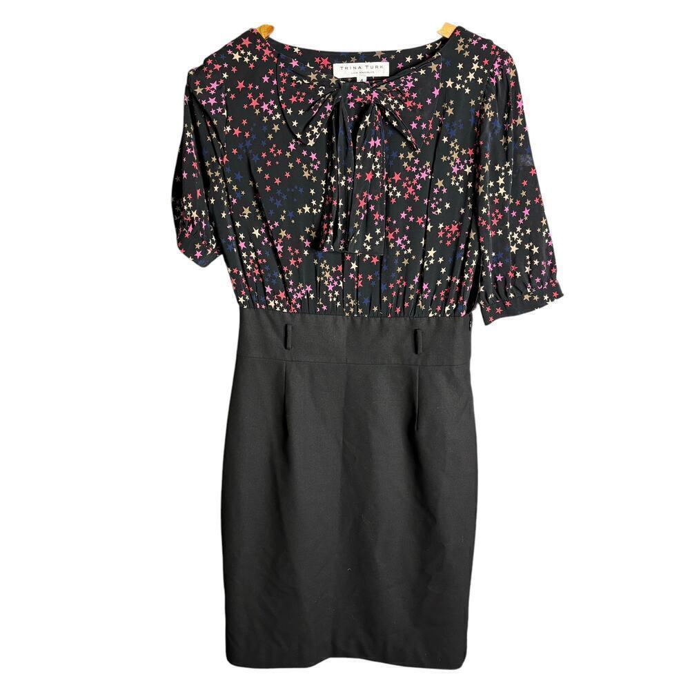Trina Turk Star Print Sheath Dress Black Size 4